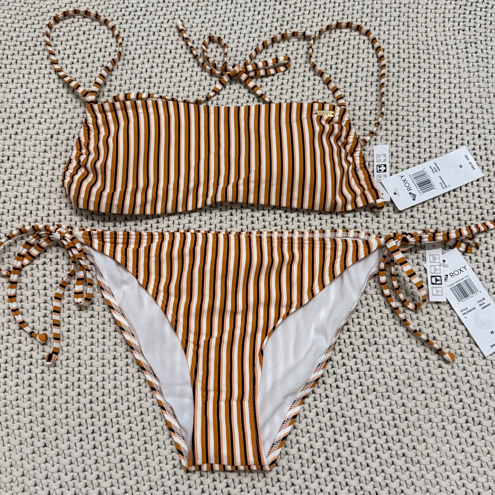 NWT Roxy Beach Classics Striped Bikini Set - Size Medium
